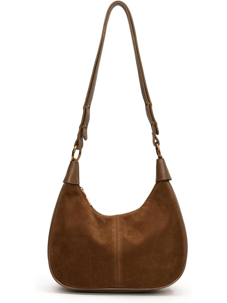 S For Women Small Suede Purse Retro Hobo Crescent Crossbody Bag Leather Shoulder